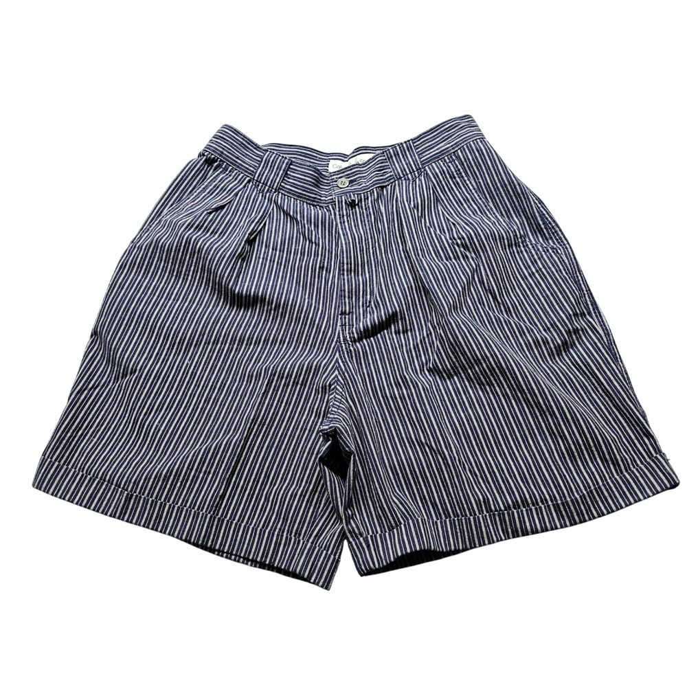 Calvin Klein Sport Shorts Womens 12 Navy White Striped High Rise Cotton Vintage